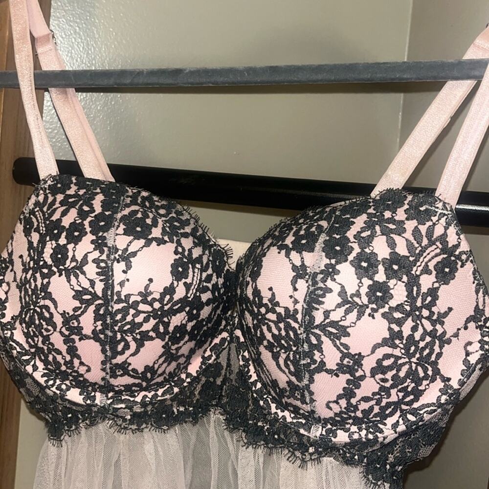 Victoria's Secret Pink Tulle Dress Push-up Babydoll Nightie Lingerie Size 36D - Picture 2 of 4